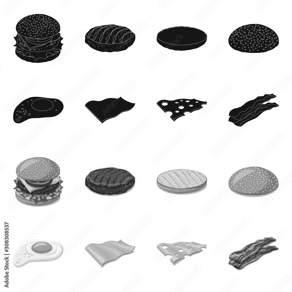 Vector design of burger and sandwich symbol. Set of burger and slice stock vector illustration.