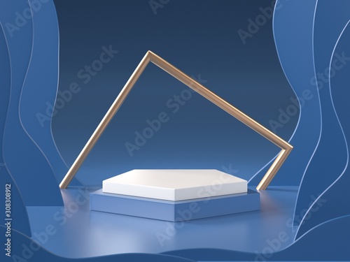 3d background Render image of abstract blue color geometric shape podium background, modern minimalist mockup for cosmetic podium display or showcase.color pantone 2020.