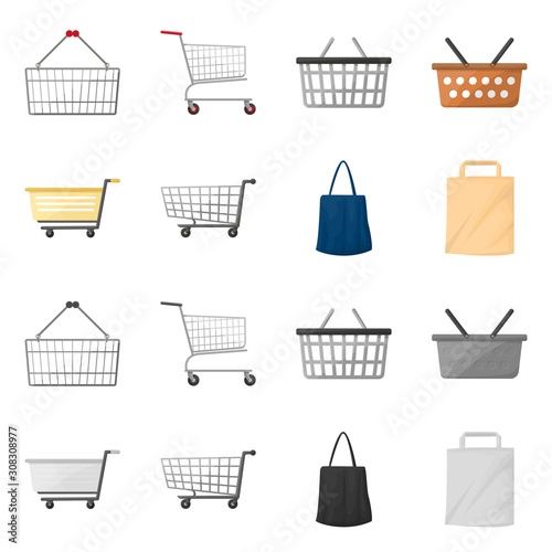 Vector design of pushcart and cart icon. Set of pushcart and market stock vector illustration.