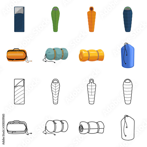 Vector design of blanket and camping sign. Set of blanket and equipment vector icon for stock.