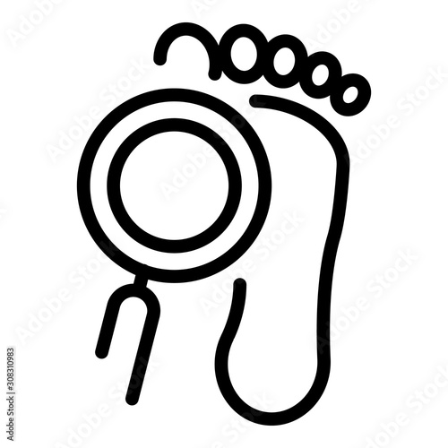 Foot print under magnifier icon. Outline foot print under magnifier vector icon for web design isolated on white background