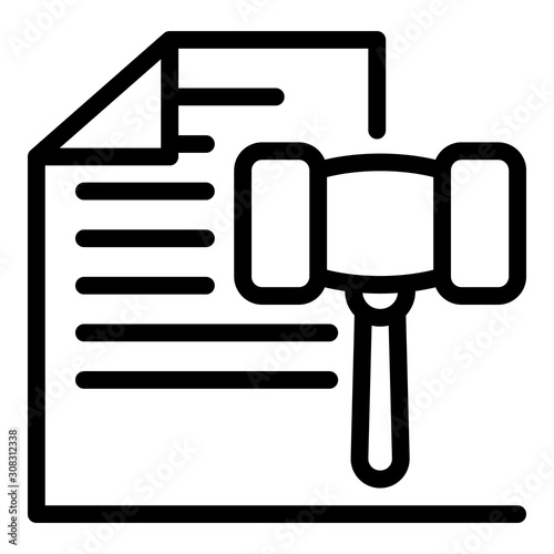 Judge gavel paper icon. Outline judge gavel paper vector icon for web design isolated on white background