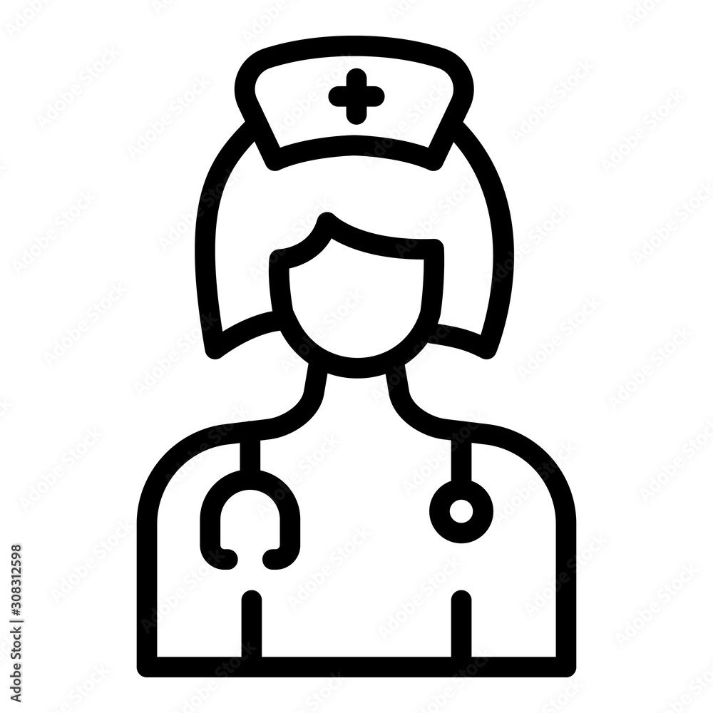 Female nurse icon. Outline female nurse vector icon for web design isolated on white background