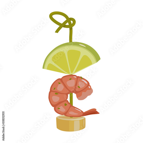 Canapes shrimp vector icon.Cartoon vector icon isolated on white background canapes shrimp.