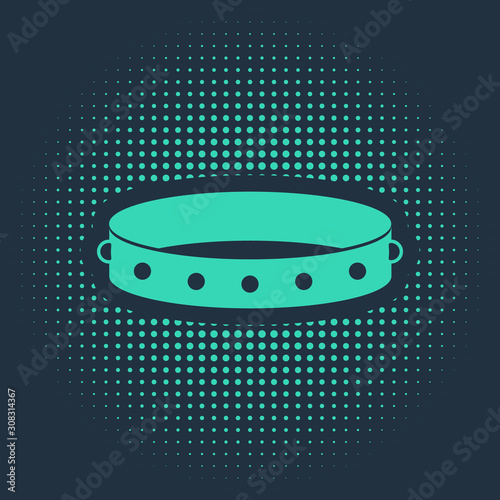 Green Leather fetish collar with metal spikes on surface icon isolated on blue background. Fetish accessory. Sex toy for men and woman. Abstract circle random dots. Vector Illustration