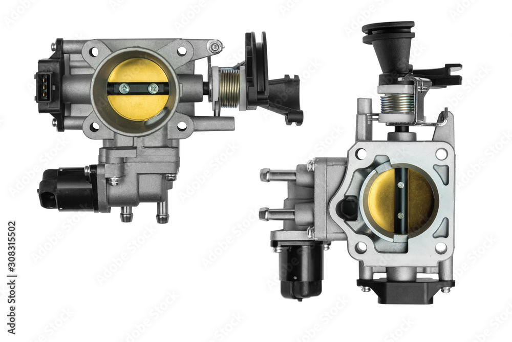 throttle body assembly with sensor on a white background throttle body assembly with sensor on a white background