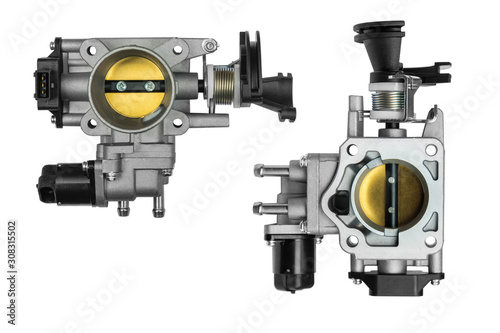 throttle body assembly with sensor on a white background