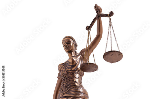 Lady Justice statue - Greek ancient goddess Themis a symbol of justice isolated on white
