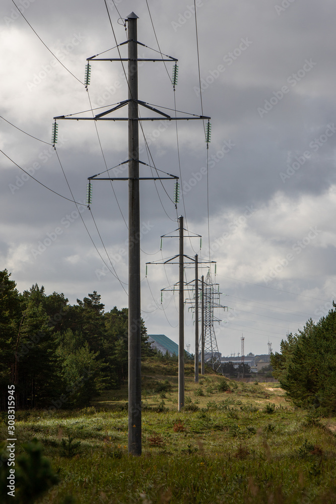 power lines and electricity pylons