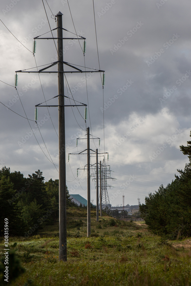 power lines and pylons