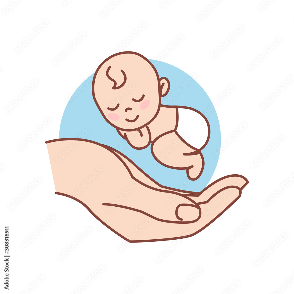 Sleeping Newborn on Hand. Isolated. Baby care. Sleeping Newborn on Hand. Isolated. Baby care.