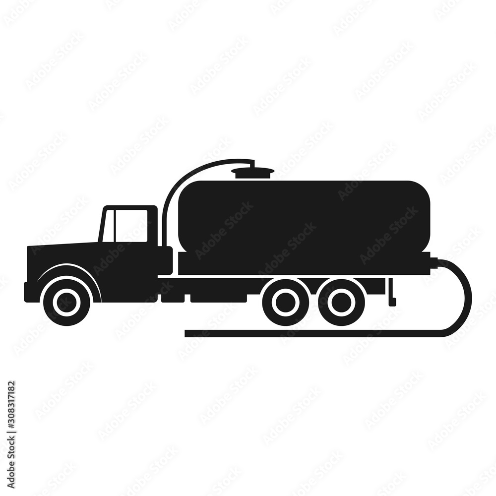 Vacuum truck icon. Black silhouette. Side view. Vector drawing. Isolated object on a white background. Isolate. Vacuum truck icon. Black silhouette. Side view. Vector drawing. Isolated object on a white background. Isolate.