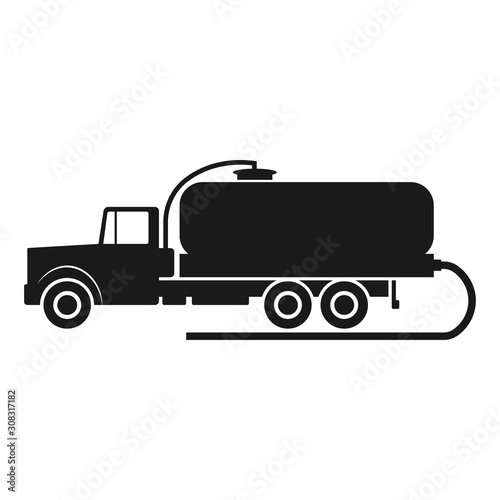 Vacuum truck icon. Black silhouette. Side view. Vector drawing. Isolated object on a white background. Isolate.