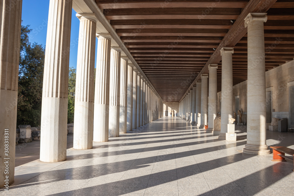GREECE, ATHENS - NOVEMBER 30, 2019: Stoa of Attalos in Athens Greece GREECE, ATHENS - NOVEMBER 30, 2019: Stoa of Attalos in Athens Greece
