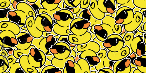 Obraz na płótnie duck seamless pattern vector rubber duck sunglasses shower bath cartoon scarf is