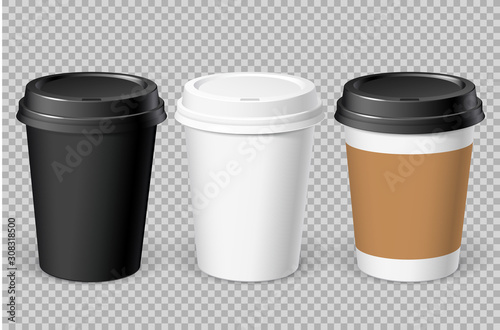 Realistic Disposable paper Cup . For various hot drinks, coffee, cappuccino, cacao or tea. Mockup for brand template. vector illustration.