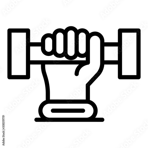 Dumbbell in hand icon. Outline dumbbell in hand vector icon for web design isolated on white background