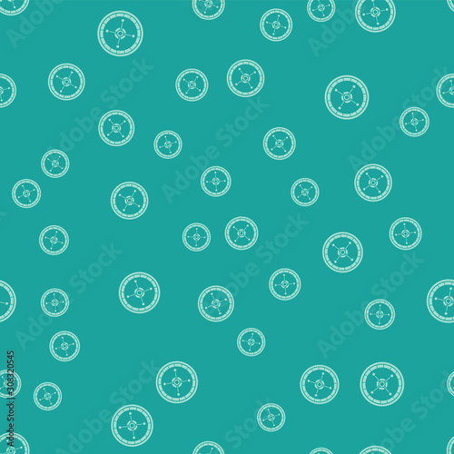 Green Casino roulette wheel icon isolated seamless pattern on green background. Vector Illustration