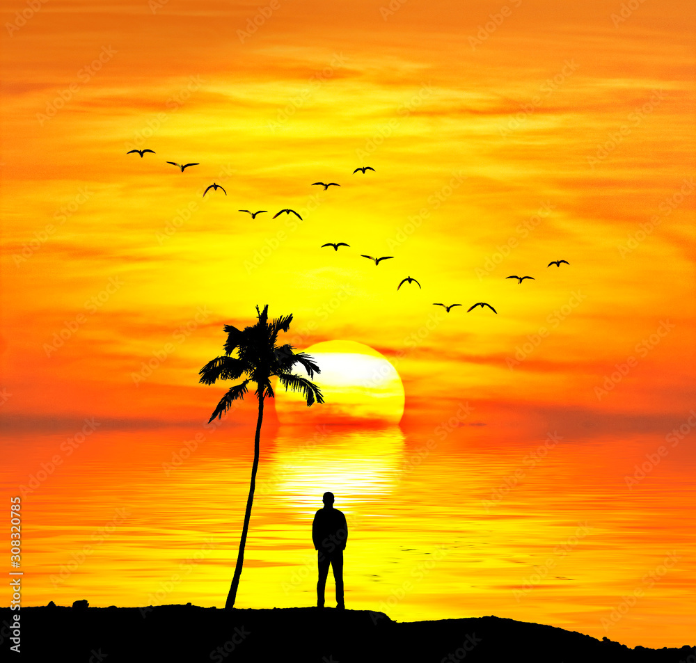 hombre solitario en la isla foto de Stock | Adobe Stock