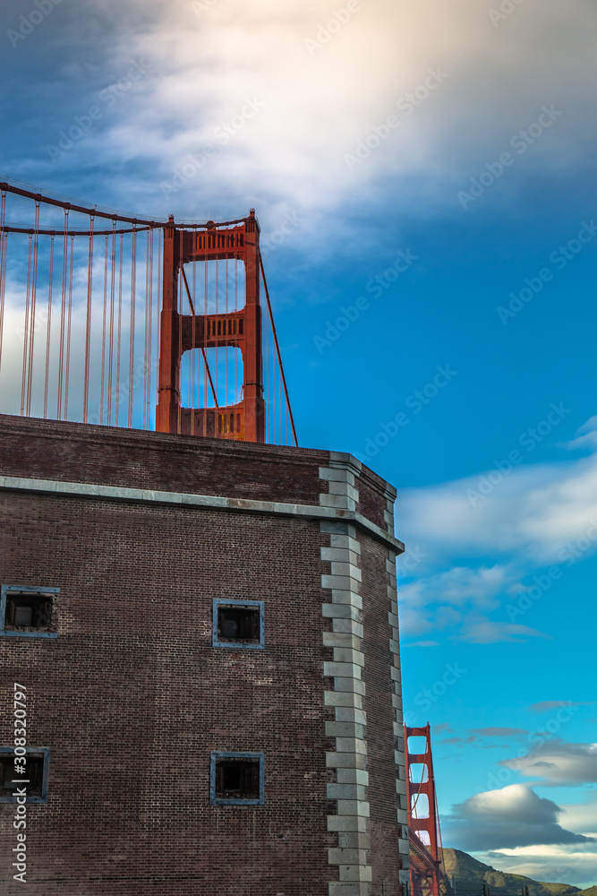 Golden Gate Bridge behind Fort Point 