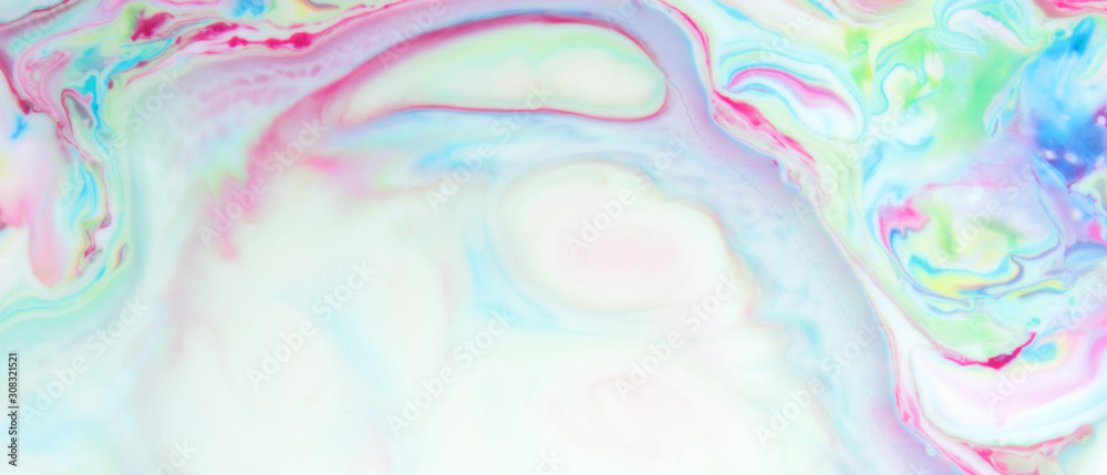 Fluid art. Trendy wallpaper. Abstract multicolored background. Holographic background. Design backdrop. Widescreen
