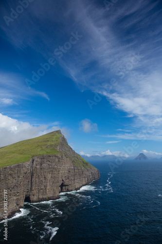 Green cliffs and hills in Faroe Islands