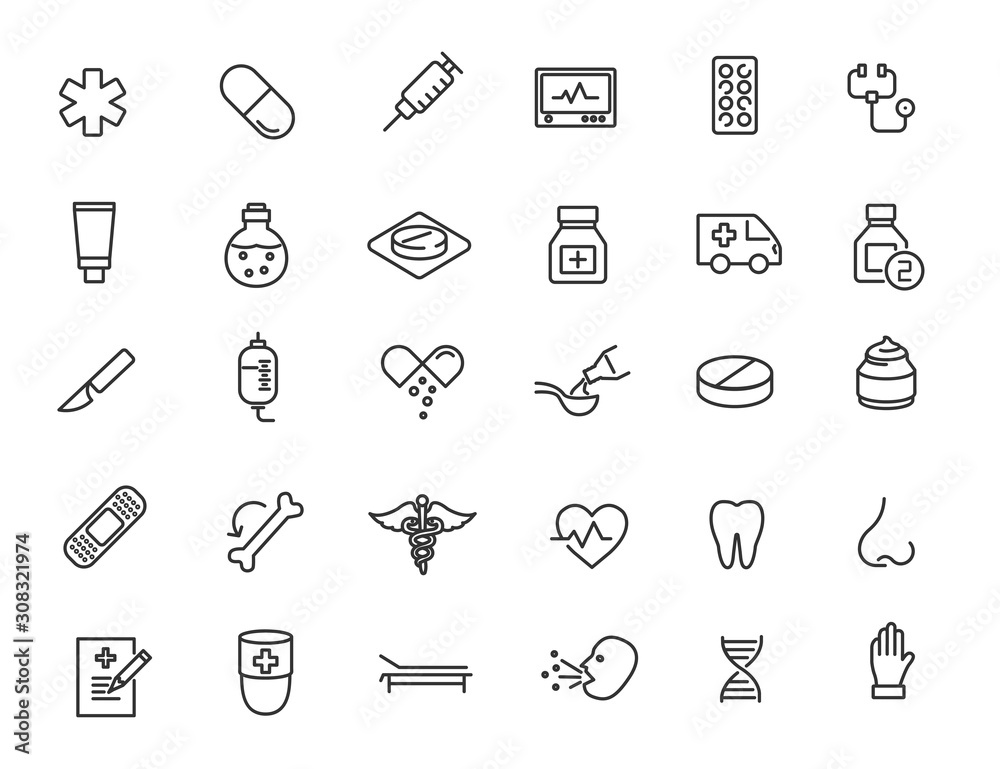 Set of linear medical icons. Health icons in simple design. Vector illustration Set of linear medical icons. Health icons in simple design. Vector illustration