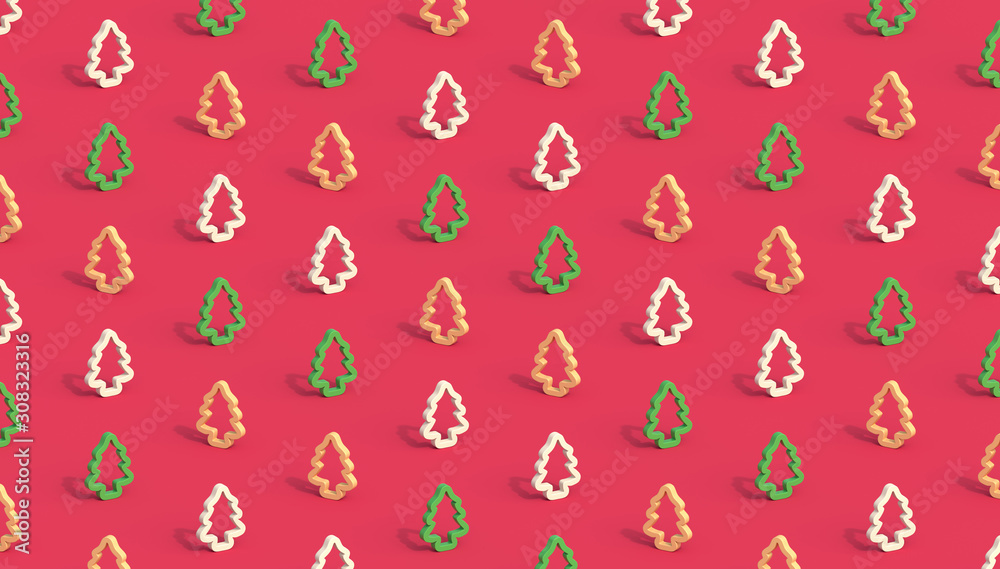 Christmas trees pattern on pastel red background. New Year concept. Christmas trees pattern on pastel red background. New Year concept.