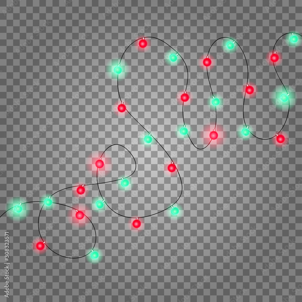 Christmas lights realistic design elements. Glowing red and green lights for Xmas Holiday cards, banners, posters, web design. Garlands decorations.laying Led lamps. Vector illustration Christmas lights realistic design elements. Glowing red and green lights for Xmas Holiday cards, banners, posters, web design. Garlands decorations.laying Led lamps. Vector illustration