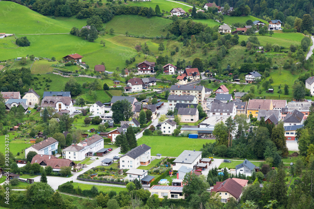 Mountain village, view from above. Sankt Gallen,  Styria, Austria.