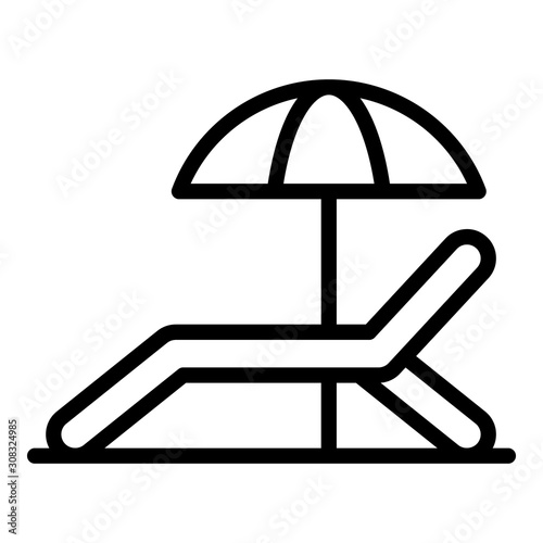 Sunbed with umbrella icon. Outline sunbed with umbrella vector icon for web design isolated on white background