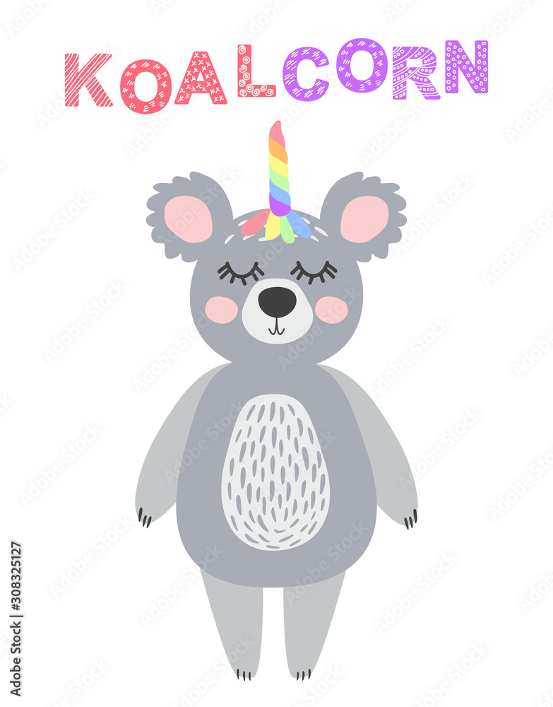 Magic Cute Unicorn Koala Bear with Rainbow Horn. Kawaii Animal t-shirt Print, Baby Shower Card Magic Cute Unicorn Koala Bear with Rainbow Horn. Kawaii Animal t-shirt Print, Baby Shower Card