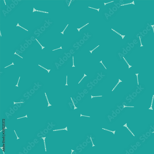 Green Clarinet icon isolated seamless pattern on green background. Musical instrument. Vector Illustration