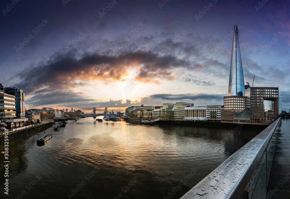 Tower Bridge Thames River and London City Skyline