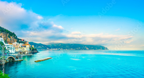 Atrani town in Amalfi coast, panoramic view. Italy © stevanzz