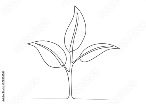 Single continuous line art growing sprout. Plant leaves seed grow soil seedling eco natural farm concept design one sketch outline drawing vector illustration