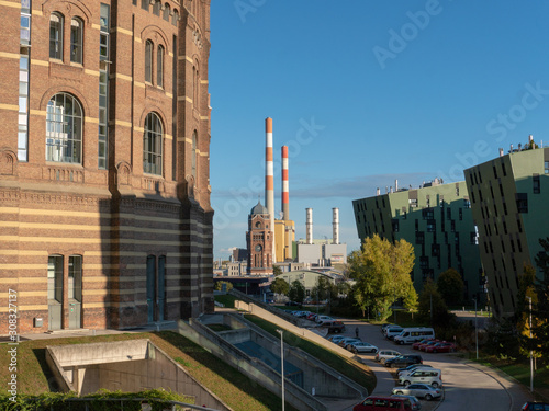 Vienna  Austria - October 2019  The Gasometer Buildings in Vienna  Austria are former natural gas storage facilities that were converted into residential appartment buildings