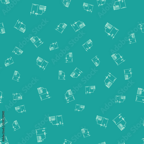 Green 3D printer icon isolated seamless pattern on green background. Vector Illustration