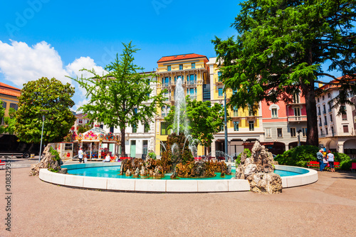 Piazza Manzoni square fountain, Lugano photo