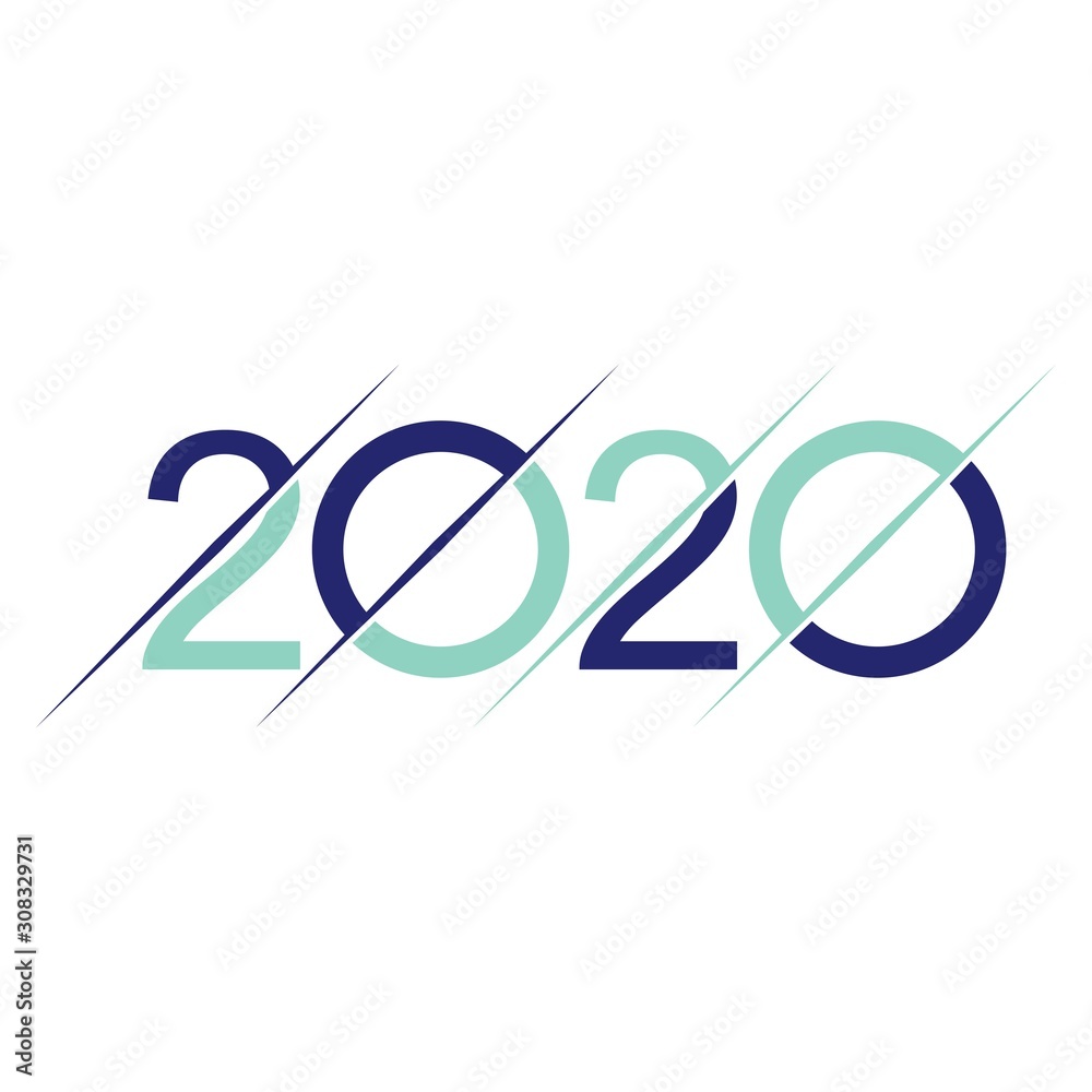 Happy New Year 2020 design template. Design for calendar, greeting cards or to printing.