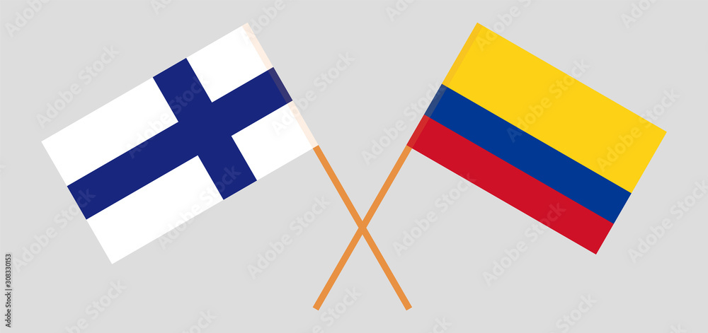 Crossed flags of Colombia and Finland