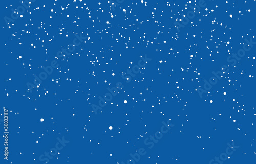 Falling snowflakes on blue background. Christmas snow. Vector illustration
