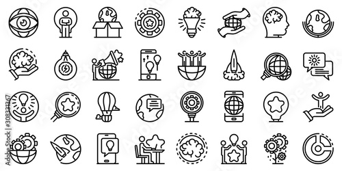 Innovation icons set. Outline set of innovation vector icons for web design isolated on white background