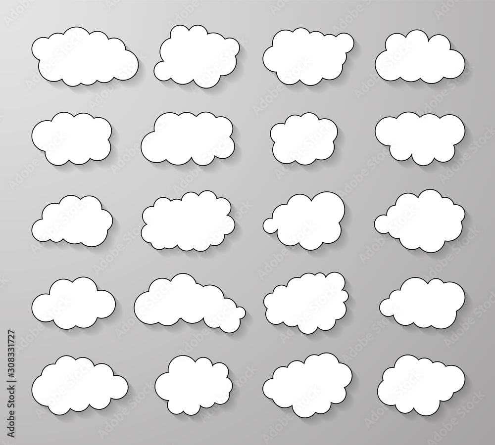Cloud set in cartoon stile with shadow isolated on gray background. Vector illustration Cloud set in cartoon stile with shadow isolated on gray background. Vector illustration