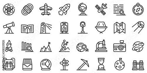 Exploration icons set. Outline set of exploration vector icons for web design isolated on white background