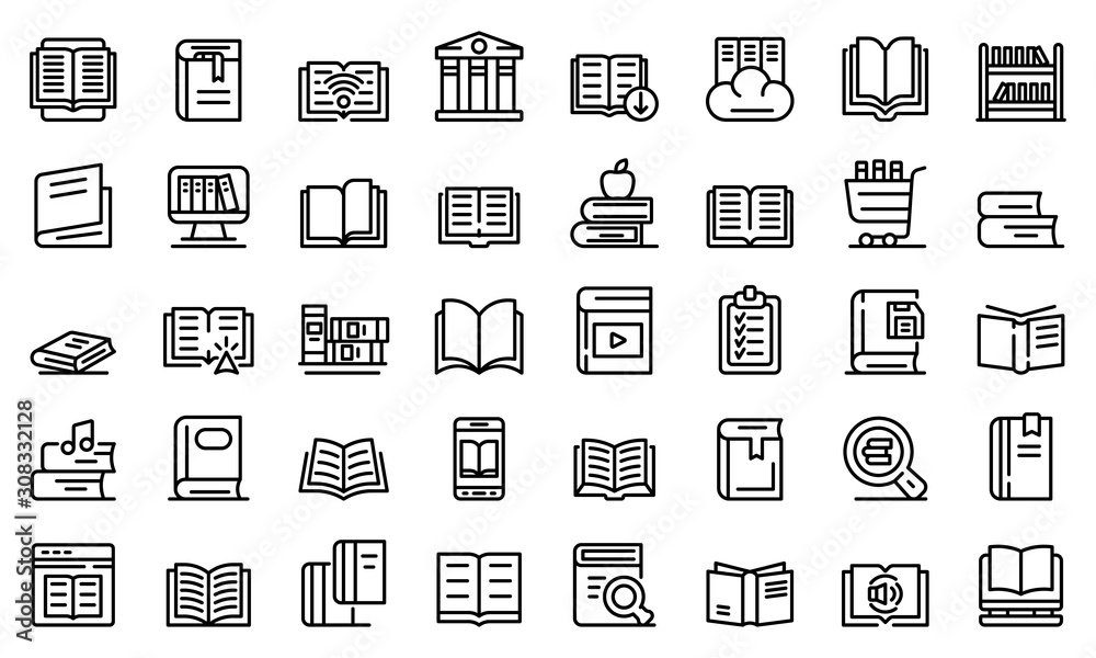 Library icons set. Outline set of library vector icons for web design isolated on white background Library icons set. Outline set of library vector icons for web design isolated on white background