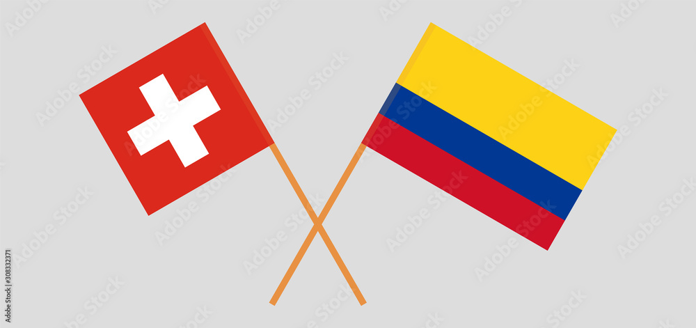 Crossed flags of Colombia and Switzerland