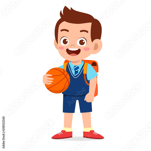 happy cute kid boy ready to go to school
