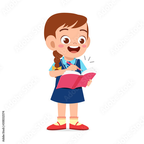 happy cute kid girl ready to go to school