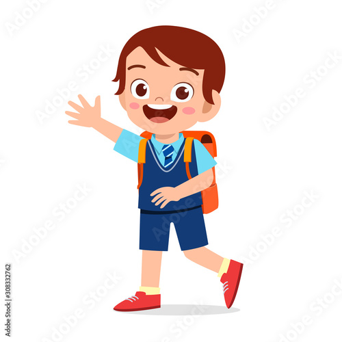 happy cute kid boy ready to go to school